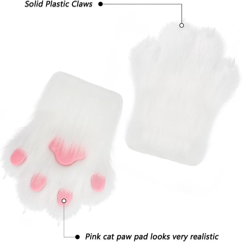hbbhml Faux Fur Plush Furry Cat Claw Gloves Fursuit Animal Fox Paws Mittens Halloween Cosplay Costume Accessories for Adult - Image 4